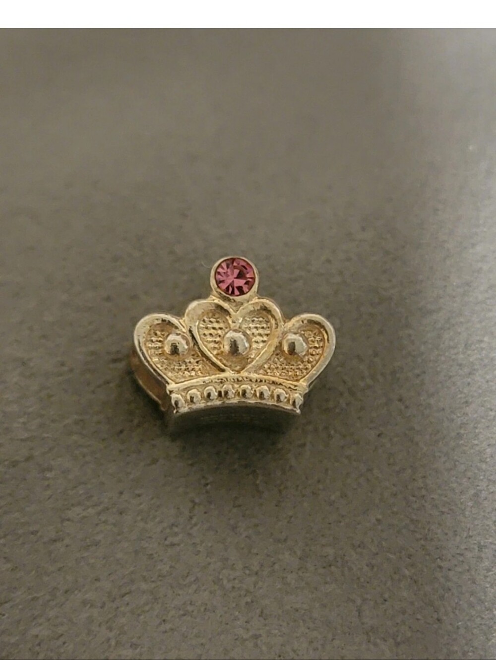 Disney Silver Crown Charm with Pink Crystal Accent